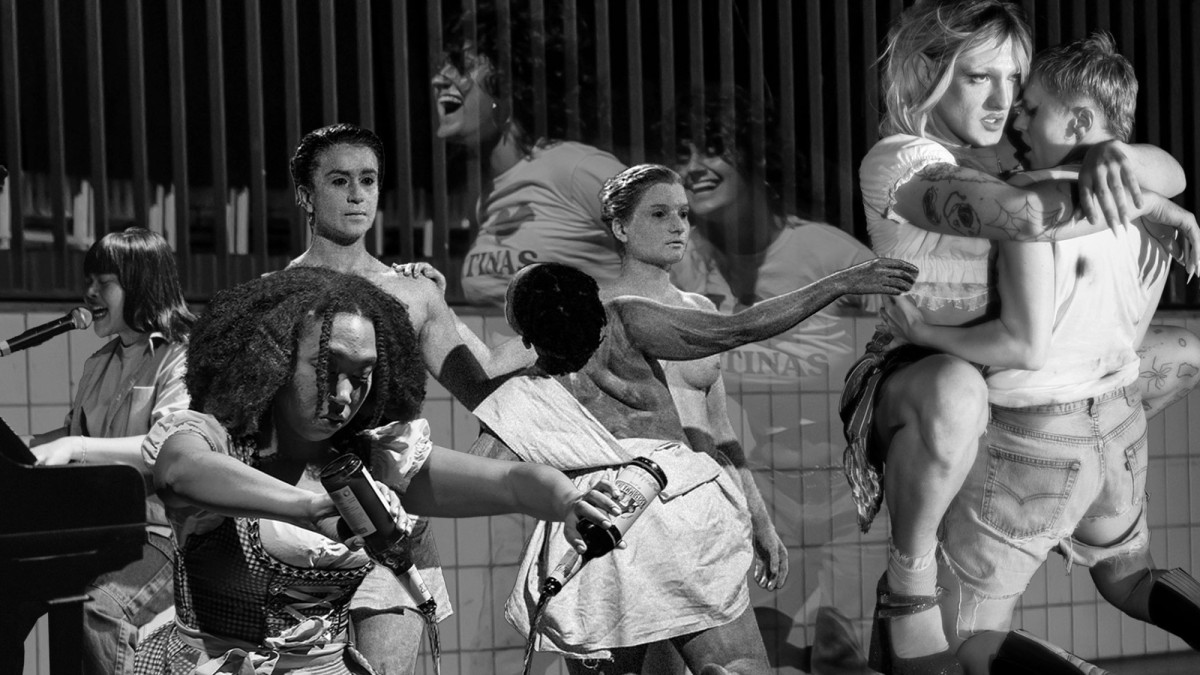 Eine Collage aus schwarz-wei&szlig; Fotos, die eine Vielfalt von B&uuml;hnenfiguren in Bewegung zeigt