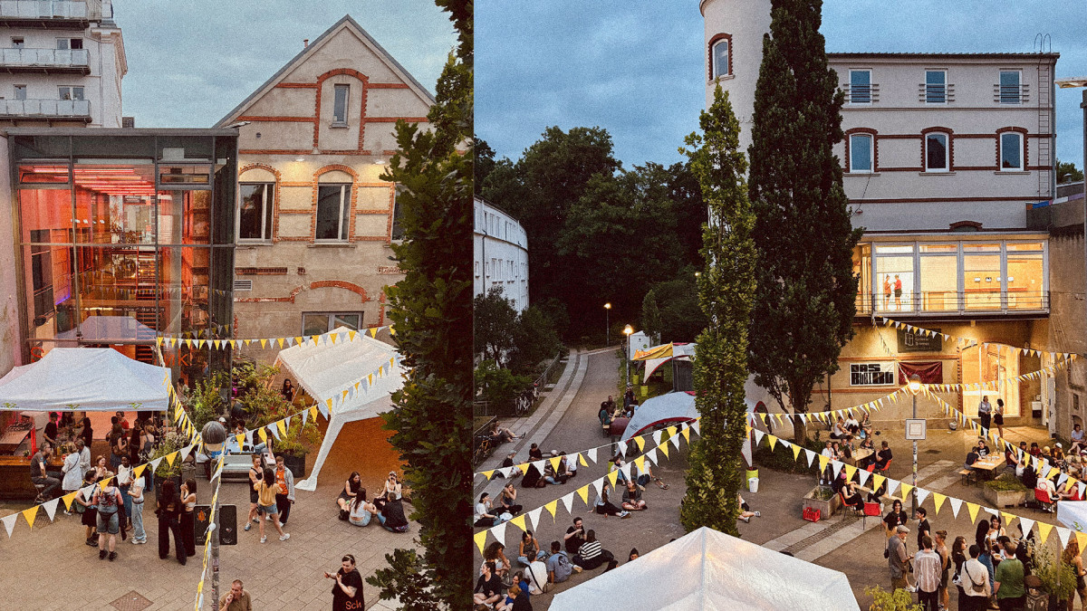 Eine Fotocollage mit Eindr&uuml;cken vom belebten Peter-Zadek-Platz